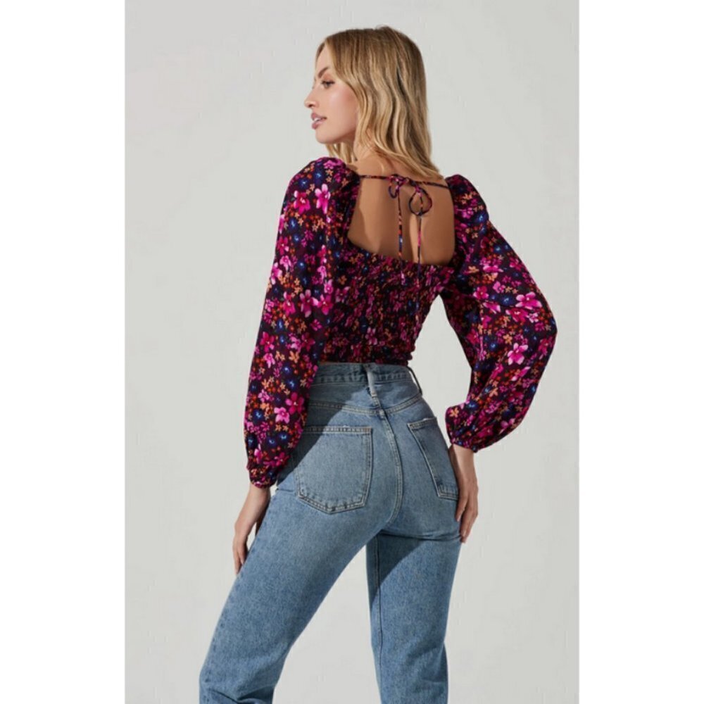 💕ASTR💕 Edwina Floral Corset Long Sleeve Top ~ Purple Floral Print XS NWT - Picture 6 of 14